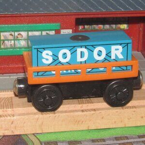 Thomas Wooden Railway Train Engine Track Cargo Car - Orange and Blue
